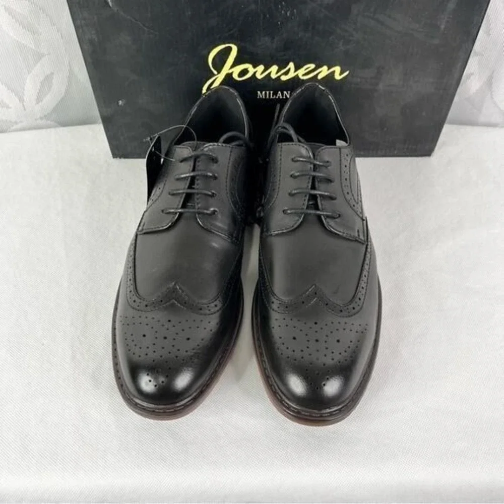 Jousen Milan Mens‎ Wingtip Oxford Dress Shoes Black Brogue AMY625 Size 8 NEW